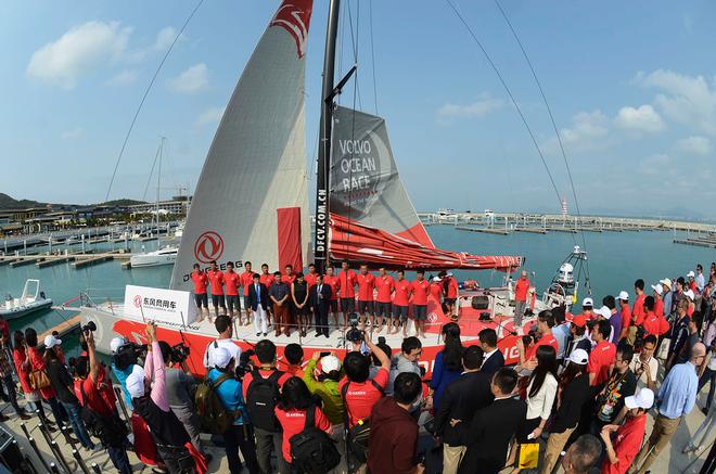 Guests attend the Dongfeng Race Team Official Launch Ceremony & Christening ahead the 2014/15 Volvo Ocean Race on February 26, 2014 in Sanya, China. Photo by Raf Sanchez / Power Sport Images ©  OC Sport http://www.ocsport.com/